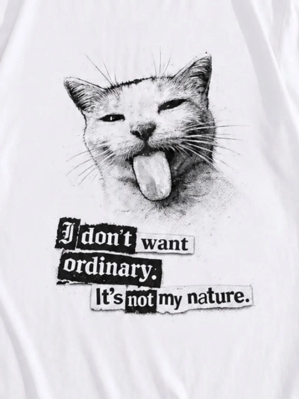 White Cat Graphic T‑Shirt - Playful Quote Design Funny’s Size L